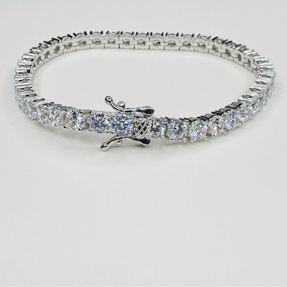 Sterling Silver and 14K Gold Tennis Bracelet Gorgeous 7” - Picture 4 of 5